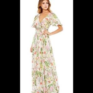 (7) Mac Duggal FLORAL PRINT FAUX WRAP GOWN MSRP $498, Sz 8